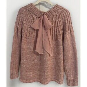 Laura Ashley Pink Knit Sweater With Back Neck Tie Size Medium
